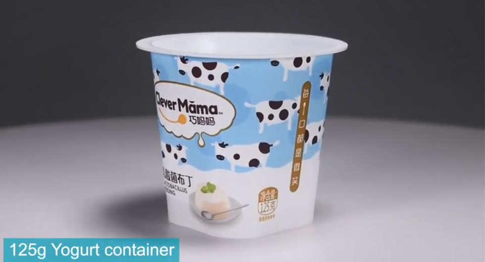 125g Plastic IML Yogurt Cup As Bottom Square And Top Round Producing Video