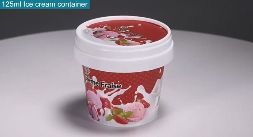 125ml IML Plastic Ice Cream Container With Spoon Video