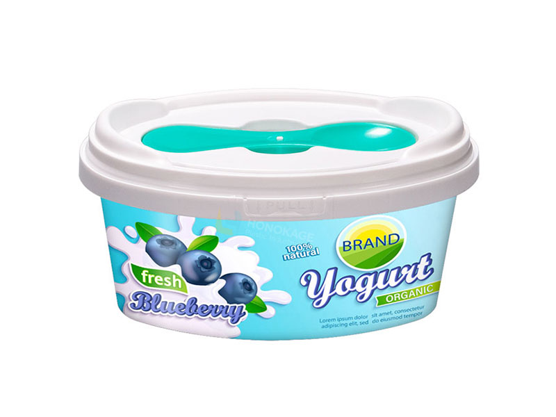 100g Oval IML Plastic Yogurt Container With Lid And Spoon