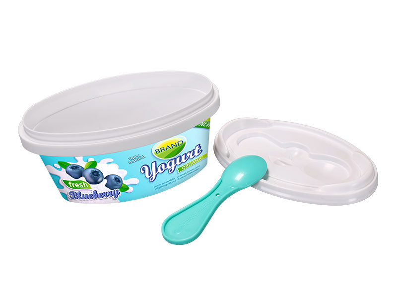100g oval iml plastic yogurt container with lid and spoon 2
