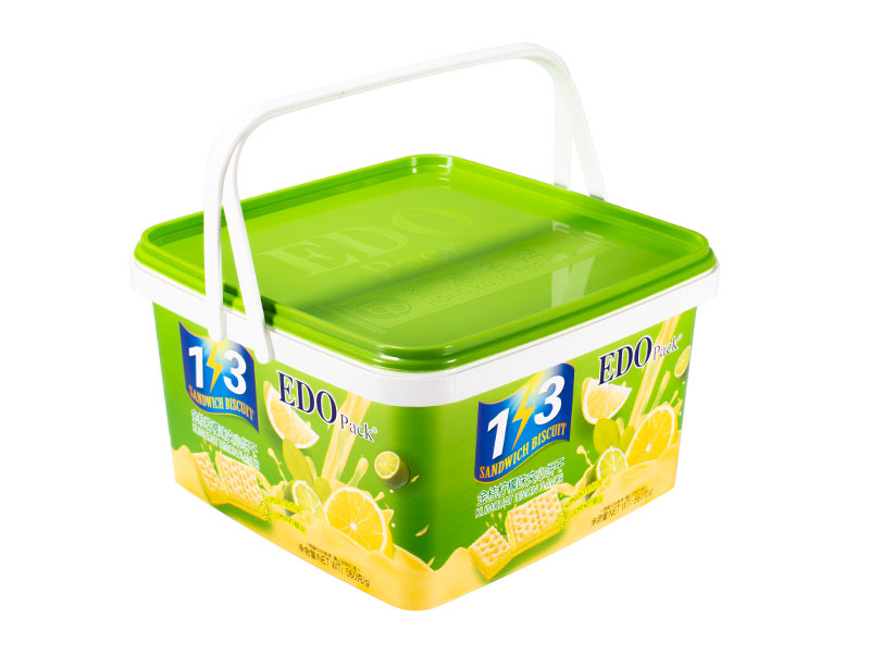 3l Square Plastic IML Biscuit Container With Double Handles