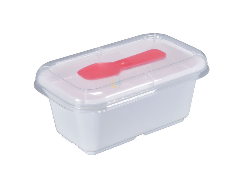 8oz rectangular iml plastic yogurt container with lid and spoon 1