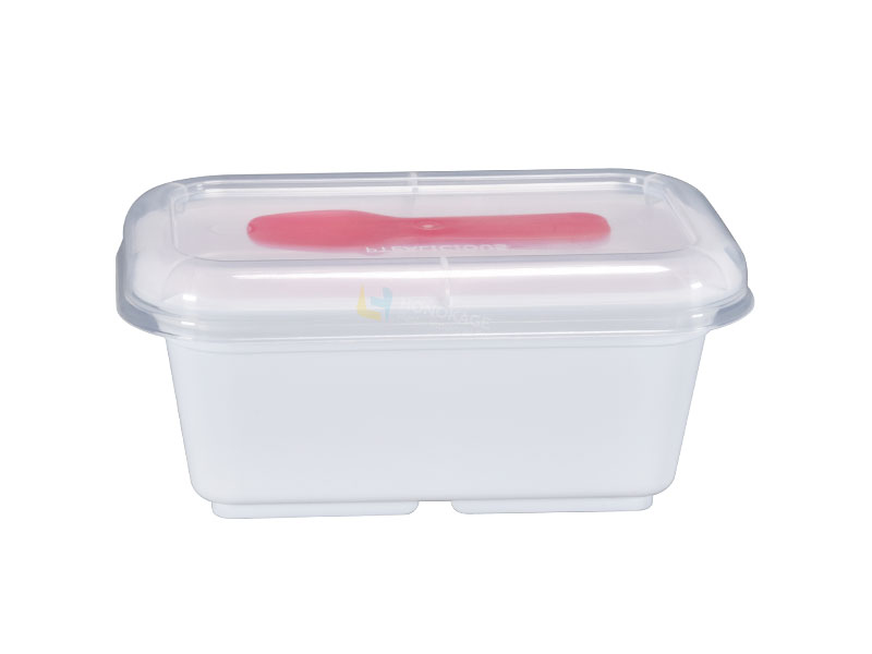 8oz rectangular iml plastic yogurt container with lid and spoon 2